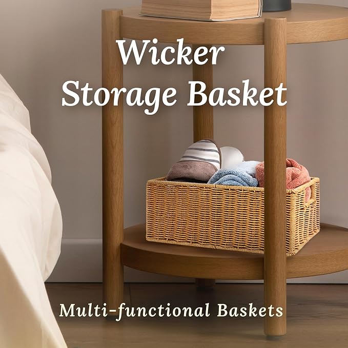 WeeNest Wicker Basket with Handle, Shelf Baskets for Organizing, Woven Organization Storage with Handles, Resin Wicker Set of 3, Latte - Image 2