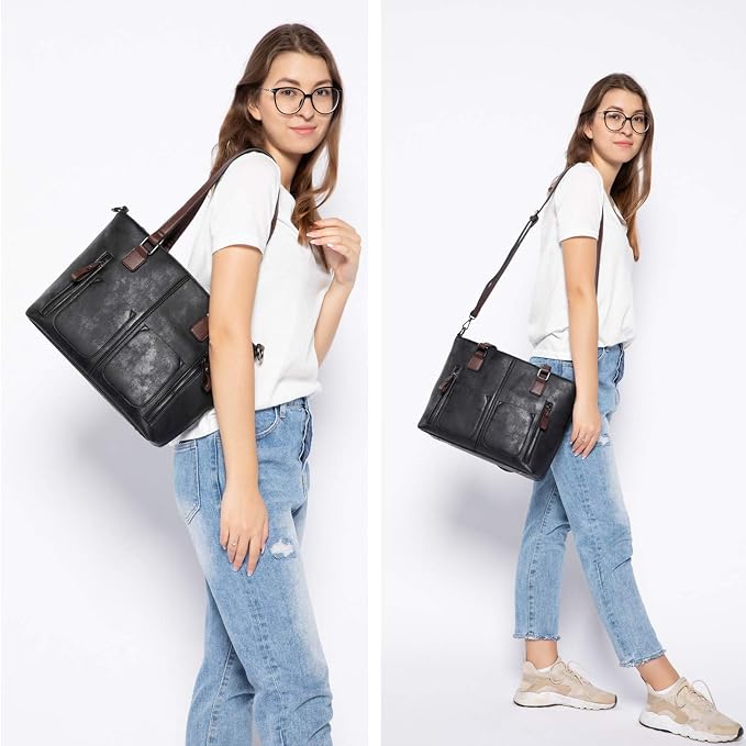 LOVEVOOK Purses Tote Bag for Women, Retro Large Shoulder Handbag, Leather Work Bag with Multi-Pockets, Gifts for Teacher, Mom - Image 2