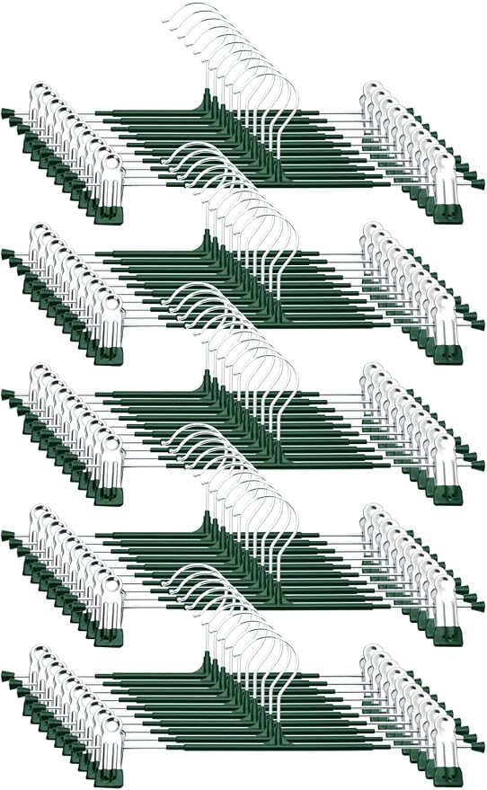 Pants Hangers with Clips, 50 Pack, Dark Green,12 Inch | Heavy duty, space saving, non-slip, adjustable, for men women's skirts,trousers, jeans & shorts by Unknown
