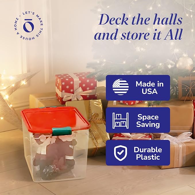 HOMZ Holiday Tote Plastic Storage Bin with Lid, 31 Qt, Clear/Red, 4 Pack | Large Stackable Organization Container for Home, Garage, and Office Organization - Image 5
