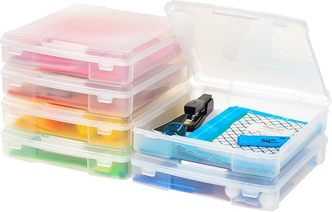 IRIS USA Scrapbook Case |Made in USA| Fits 12"x12" - Thick (6-Pack) - Clear | Portable Plastic Storage Organizers with Built-In Handles for Paper, Art, Board Games, Crafts, Files & Office Supplies by IRISUSA