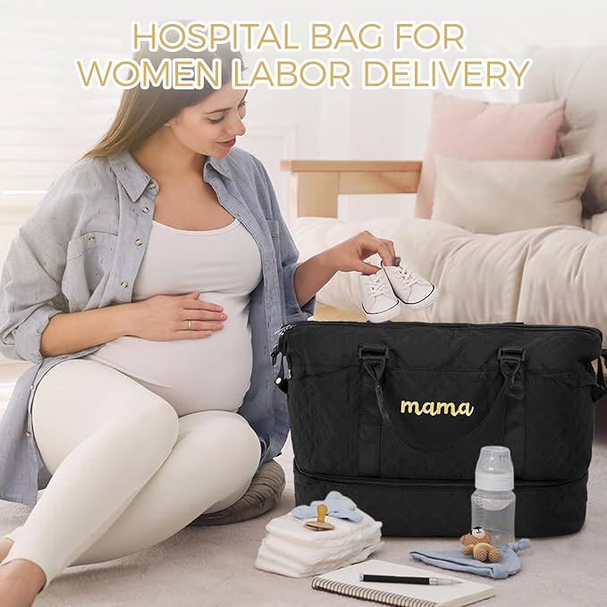Dansydaisy Mama Hospital Bag for Women Labor Delivery,Black | Travel Duffle Bag with Shoe Compartment and Toiletry Pouch Waterproof Weekender Bag for Women Pregnancy Overnight Gym Gift - Image 5