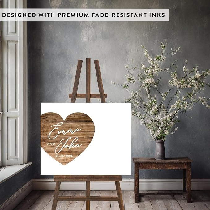 Andaz Press Custom Large Wedding Canvas Guestbook Alternative, 16 x 20 Inches, Rustic Wood Heart, Horizontal Personalized Sign Our Canvas, Welcome Sign for Fall, Rustic, Woodland Theme Events - Image 3