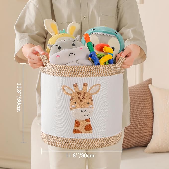 Toy Basket for Baby Laundry Hamper Blanket Baskets Cute Giraffe Nursery Hampers Toy Storage Basket, Woven Cotton Rope Nursery Organization Bins For Girls Boys Kids Newborn Gifts Baskets - Image 6