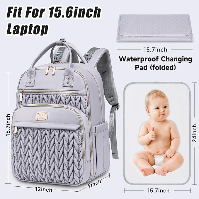 Tealari Diaper Bag Backpack,Stylish Baby Diaper Bag,Waterproof Travel Diaper Backpacks Baby Bags with Changing Pad,Stroller Straps,Insulated Pockets (Gray) - Image 2