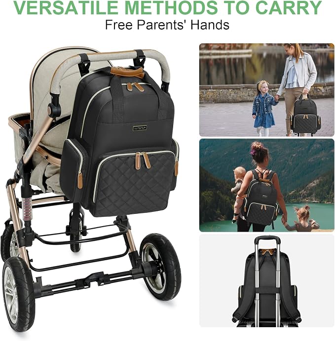 Diaper Bag Backpack with Changing Station, Baby Diaper Organizer Travel Bag | Large Capacity Diaper Bag for Moms Dads - Fold Out Changing Pad, Insulated Pockets, Stroller Straps, Baby Eessentials - Image 5