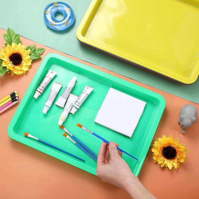 Remerry 4 Pcs Plastic Art Tray for Classroom Stackable Activity Craft Sand Tray Sensory Play Organizer for Kid Painting School Work Art Project Jewelry Sorting Supply (13.4 x 10 Inch,Rainbow Color) - Image 7