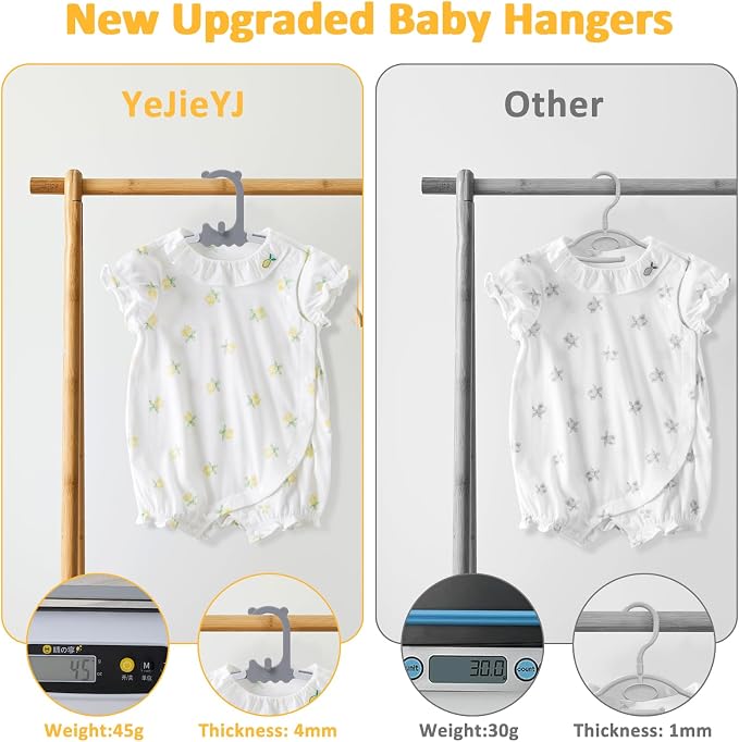 50 Pack Baby Hangers with 16 Clips 11-15 Inch Adjustable Kid Hanger Grey | Multifunctional Children Hanger for Girl Boy Toddler Kids Child - Image 7