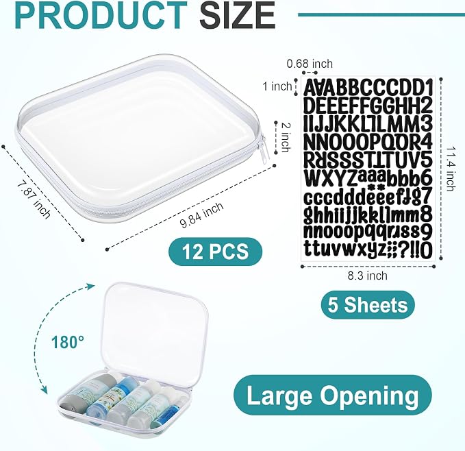 12 Pcs Clear Hard Zipper Case Back to School,9.84 x 7.87 x 2” | Plastic Zipper Pouch with 5 Sheets Alphabet Stickers Toy Storage Organizer Makeup Case for Travel Building Blocks Puzzles - Image 2