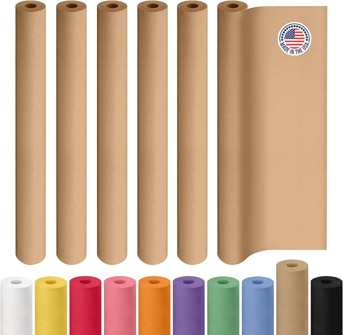 Brown Paper Roll 48" x 1800" (150 feet), Pack of 6 - USA-Made Brown Packing Paper 50lb Thickness for Moving, Shipping, Crafts/Arts - 100% Recycled Natural Wrapping Material by IDL Packaging by IDLPackaging