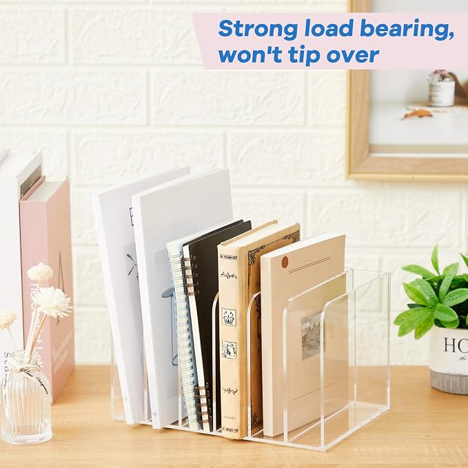 Suzile Clear Acrylic Magazine File Holder with Vertical Compartments Desk Organizer Book Rack for Desk Sorter Paper Folder Office Accessories (Classic,10.5 x 6.9 x 6.3 Inch) - Image 4