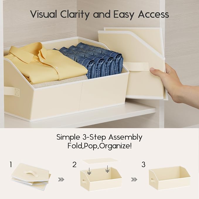 Large Closet Organizers and Storage Bins - 6 Pack Trapezoid Storage Baskets for Shelves, Foldable Fabric Baskets with Handles Ideal for Closet, Basket, Wardrobe and Shelf Storage, Beige - Image 4