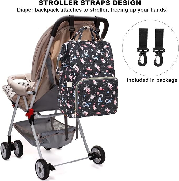 Cat Baby Diaper Bag Backpack for Women, Large Capacity Waterproof Maternity Travel Nappy Backpacks with Stroller Straps - Image 5