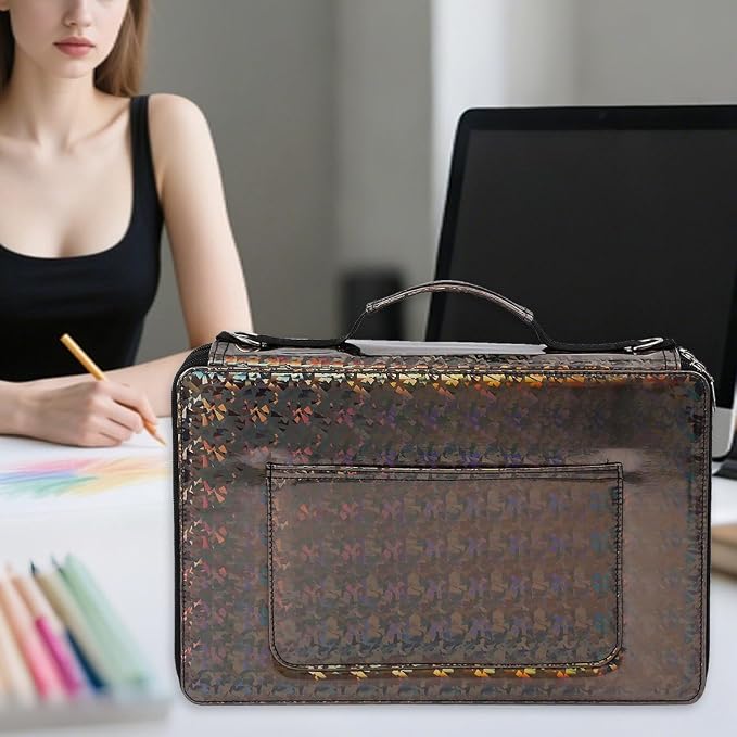 Large Capacity Colored Pencil Case - 600 Individual Slots PU leather with Zipper Closure Portable Organizer for Watercolor Pencils Ideal for Artists（Black） - Image 4