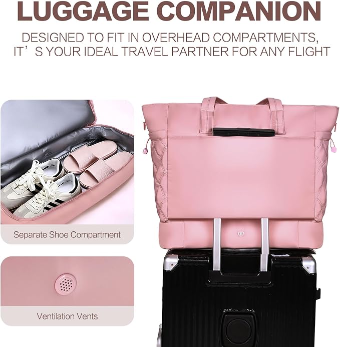 Large 2PCS Nylon Duffle Bag for Travel Weekender Overnight Hospital Gym Bag for Men & Women, Carry On Airline Approved Personal Item Duffel Garment Bag Luggage with Shoe Compartment & Packing Cube - Image 4