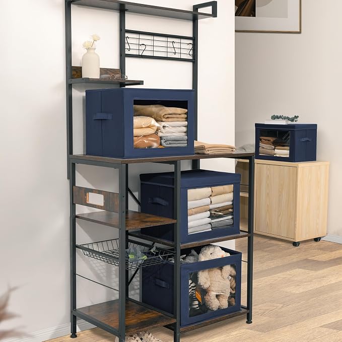 Stackable Storage Bins with Lids - Large Storage Box with Lids, Foldable Closet Boxes for Organizing, Wardrobe Clothes Organizer with Window, Cubes Bins for Living Room, 3 Pack, Navy Blue - Image 6