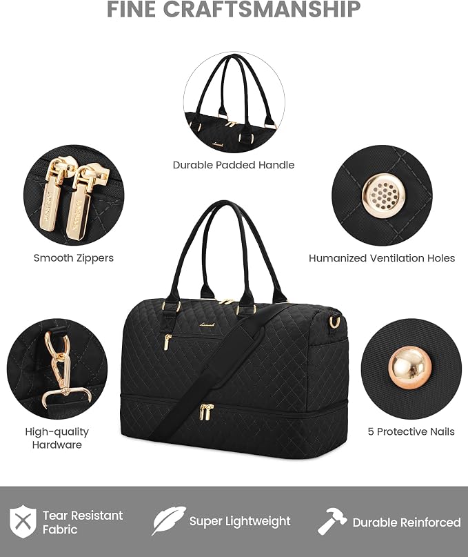 LOVEVOOK Travel Duffle Bag for Women, Weekender Overnight Bag with Shoe Compartment, Carry on Bag with Toiletry Bag, Gym Duffel Bag with Wet Pocket, Hospital Bags for Labor and Delivery 3 Pcs Set - Image 4