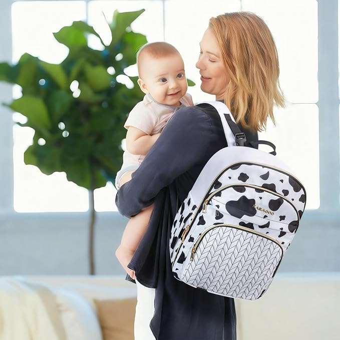 Baby Diaper Bag Backpack, Waterproof Diaper Backpack for Mom & Dad with Changing Pad, Insulated Pockets and Stroller Straps, Baby Shower Gifts for Girls & Boys, Cow - Image 2