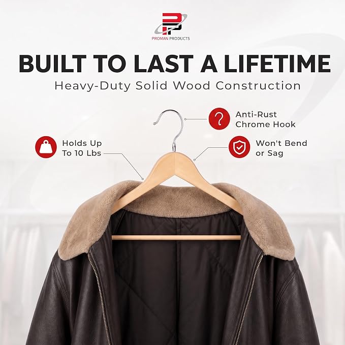 Proman Products Kascade Space Saving Wooden Hangers Clothes Hangers 50 Pack | Hangers with pants bar & shoulder notches feature a cascading design that saves closet space and keeps clothes organized. - Image 5
