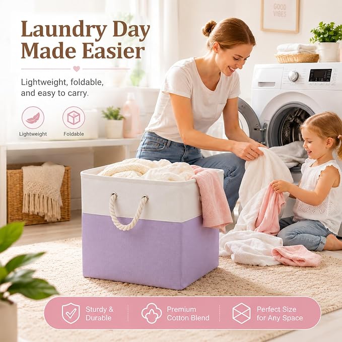 6 Pack Pastel Foldable Storage Bins , 11 Inch Cube Fabric Storage Baskets | Foldable Fabric Cube Baskets with Reinforced Handles,pastel baskets for Classroom, Shelves, Closets, Room Organization - Image 7