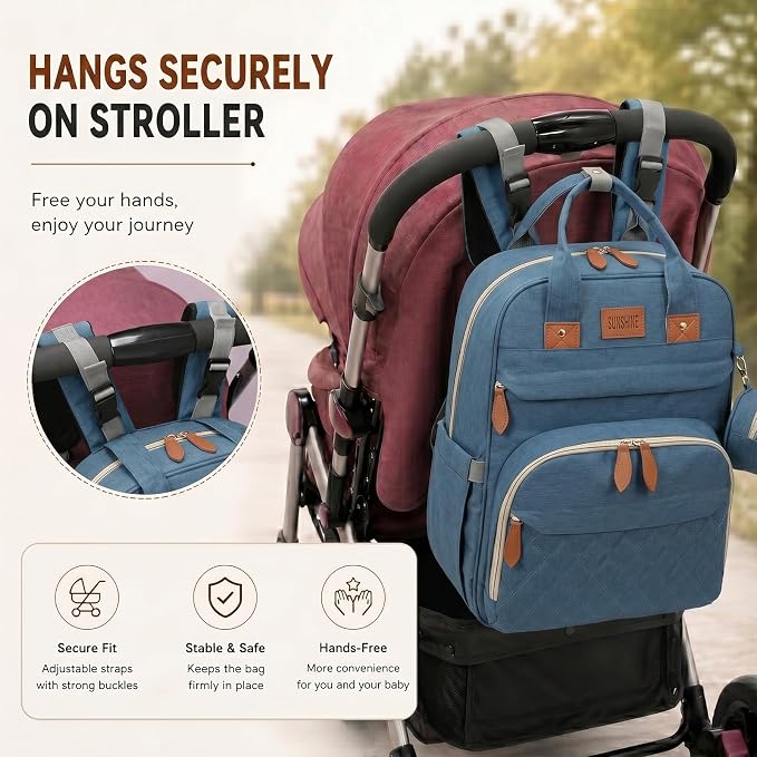HAWILAND Diaper Bag Backpack for Mom Dad, Large Travel Baby Bag, Lightweight Diaper Bag with Insulated Pockets & USB Changing Port, Blue - Image 4