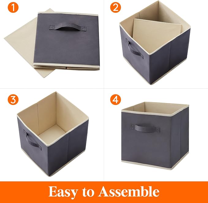 Lifewit Storage Cubes, 11 Inch Organizer Bins, 18L Gray&Black, 12 Packs | Foldable Decorative Fabric Storage Baskets for Organizing Home Organizers with Handles for Shelves, Closet - Image 2