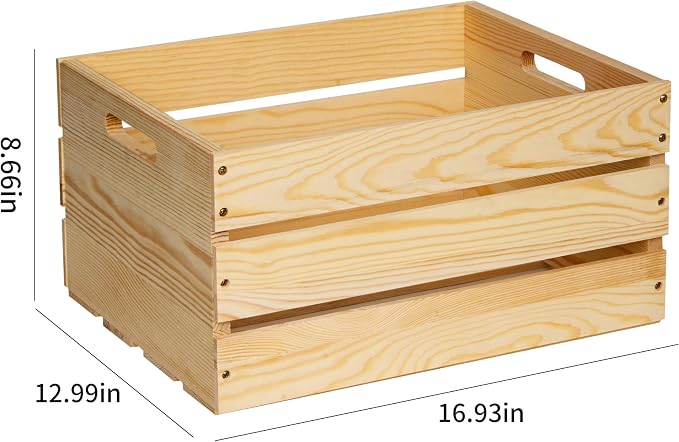 3 Packs Unfinished Pine Wooden Crate,DIY Wooden Storage Crate with Handles | 17x13x8.9 Inches,Easy-Assemble, Pine Milk Crates, Organizer for Home/Office/Farmhouse Decor - Image 2