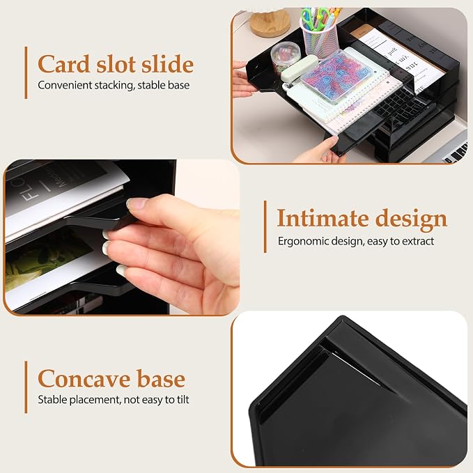 DoubleFill 8 Pcs Stackable Letter Tray Plastic Paper Tray, Black | 13 x 9.5 x 2.6 In, Rectangular, Paper Holder, File Tray for Desktop Office Desk Drawers - Image 4