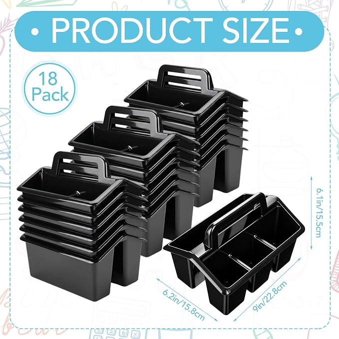 WILLBOND 18 Pcs Classroom Storage Caddies Stackable Utility Caddies with 4 Compartment Plastic Caddy with Handle Portable Classroom Storage Bins Organizers for Kindergarten School Supplies (Black) - Image 3
