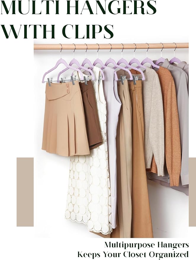 Cozymood Velvet Skirt Hangers 24 Pack, Pants Hangers with Clips - Purple | Ultra Thin Non Slip Pants Hanger, Space Saving Clothes Hanger With Clips for Pants, Skirts, Jeans, Shorts - Image 2