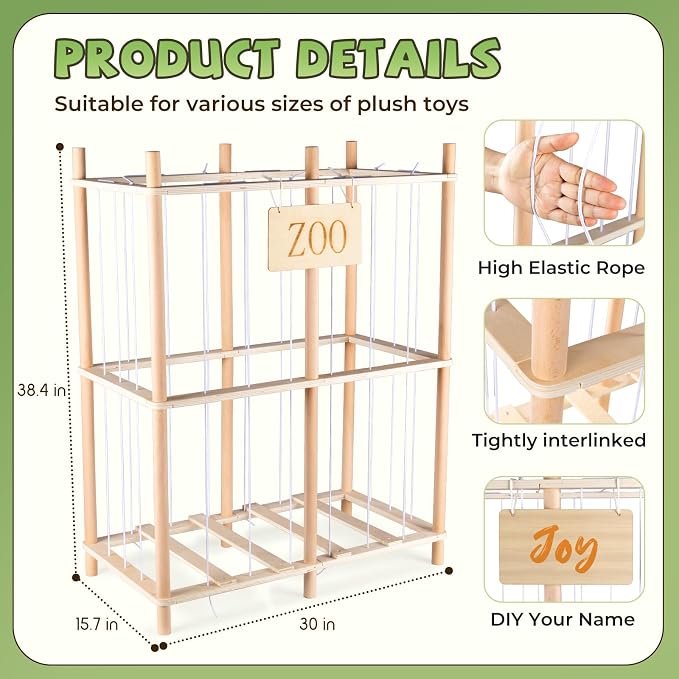aiwo 30" Extra Wide Large Stuffed Animal Storage Toy Display Organizer | Holds 70+ plushies, Thick wood, 38.4" tall, Anti-tip base, Kid-height access, for room, playroom, bedroom, nursery decor - Image 2