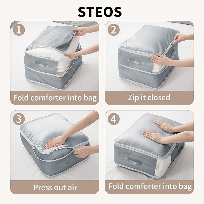 Comforter Storage Bag 66 L - 3 Pack Blanket Storage Organizer Compression Bags, Large Capacity Ultra Space Saving Self Organize for Bedding, Pillow, Duvet, Sheet Storage with Zipper Window - Image 7