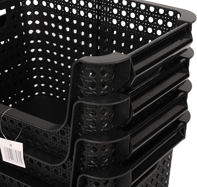Large Stackable Storage Bins Open Front for Pantry Storage, 4 Pack - Black | Sturdy Plastic, Easy Stacking, Open Front Access, Ventilated Sides, Vertical & Space Saving Pantry Organizers and Storage Bin - Image 9