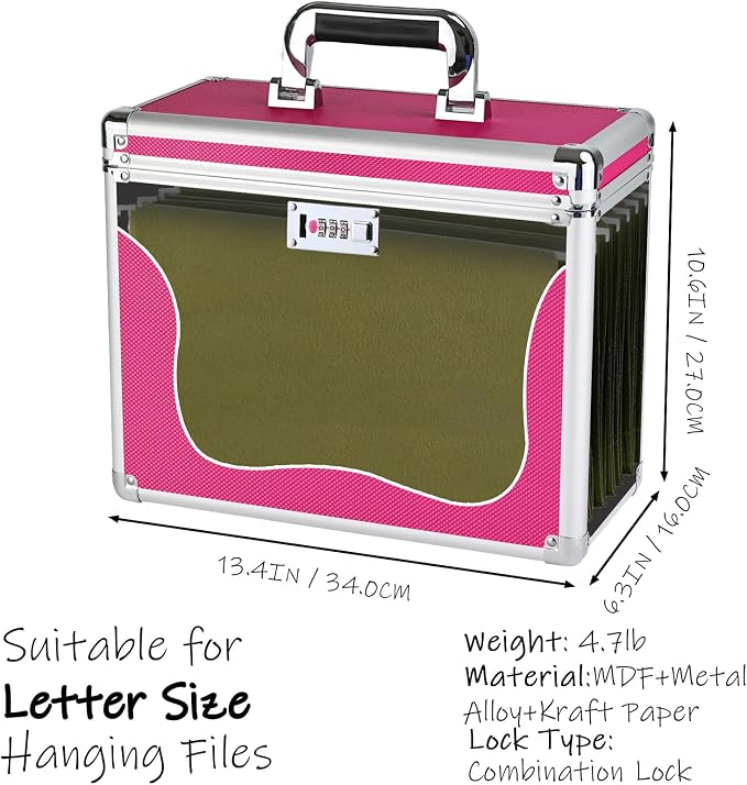Hanging File Box for Letter, All-in-one set with 10 Folders | Portable Locking Filing Storage Box with Handle & Shoulder strap, Lockable File Cabinet Documents Safe, Lockbox Doc Organizer - Image 3