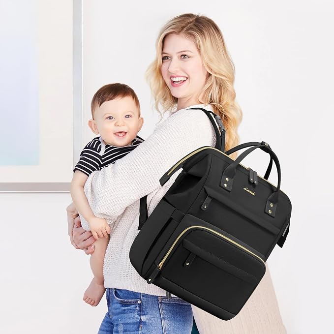 LOVEVOOK Diaper Bag Backpack, Baby Bag with Changing Station, Large Diaper Backpack for Moms Dads, Waterproof Leather Accents Baby Boy and Girl Bag for Travel Baby Essentials, Black - Image 7