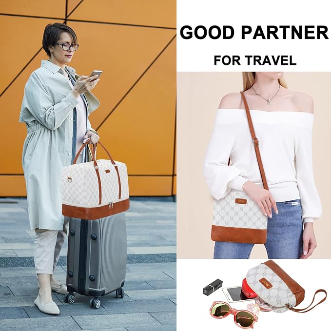 Weekender Bags for Women, 21" Travel Duffle Bag with Shoe Compartment | 3PCS Carry On Overnight Large Duffel Bag with Crossbody Bag and Toiletry Bag for Weekend Travel Gym Hospital Business Trip - Image 3