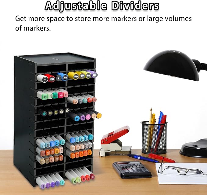 Art Marker Storage Rack for 120 Markers Black | Watercolour Brushes Pens Color Pencils Organizer Holder for Desk - Image 4