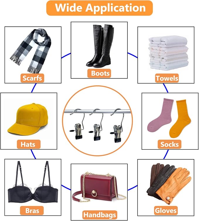 Boot Hangers for Closet, 30 Pack Hanging Clips Hook Clothes Pins for Laundry, Hanger Clips Towel Clips Boot Organizer for Home and Travel, Clothespins Clip Hangers for Pants Hats Socks Gloves - Image 5
