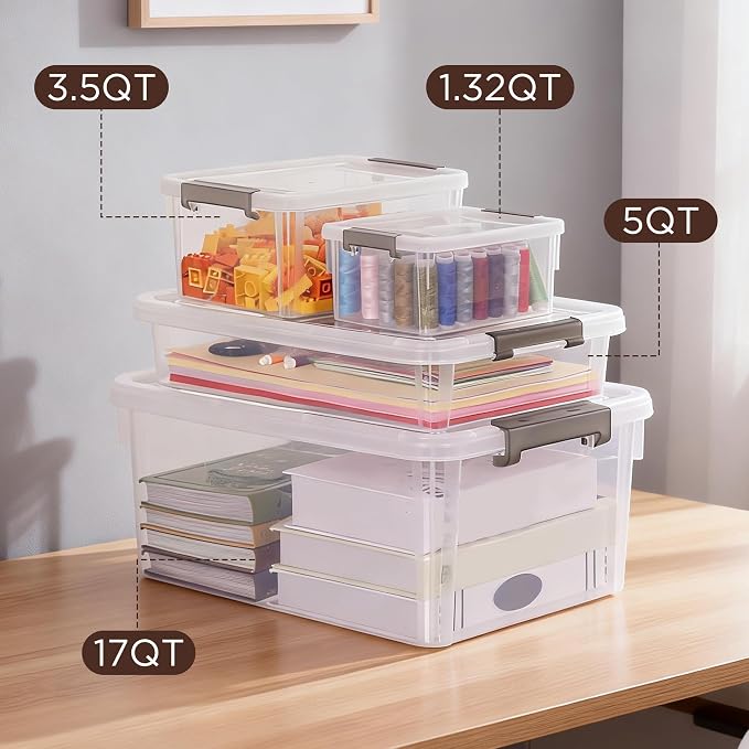 17QT Plastic Storage Bins with Lids, 5Packs Stackable Containers | Large Clear Storage Box with Durable Latching Organizing for Garage,Closet,Kitchen - Image 6