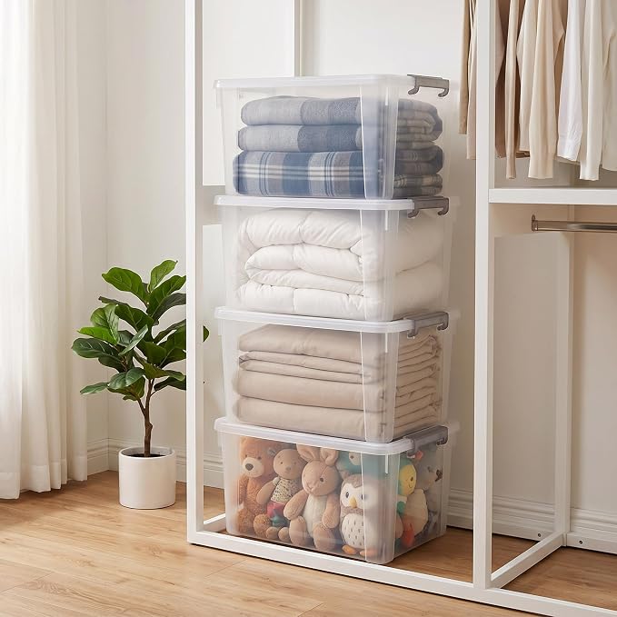 Citylife 58.1 QT Plastic Storage Bins with Latching Lids Stackable Storage Containers for Organizing Large Clear Storage Box for Garage, Closet, Kitchen, 4 Packs - Image 4