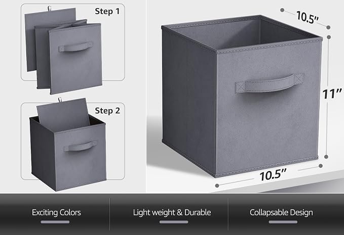 Sorbus Fabric Storage Cubes - 8 Foldable Storage Bins for Organizing Pantry, Cubbies, Toy Box - Clothes Storage & Closet Organizer - 11 Inch Collapsible Cube Baskets for Shelves with Handle - Image 5