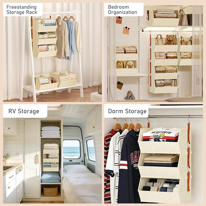 Hanging Closet Organizer Extra Large, Clothes Hanging Shelves for Closet with Divider, Collapsible Closet Storage System, Fabric Storage Bins for Home, Dorm, Rv, Sweaters, Handbags, Underwear, Sock - Image 7
