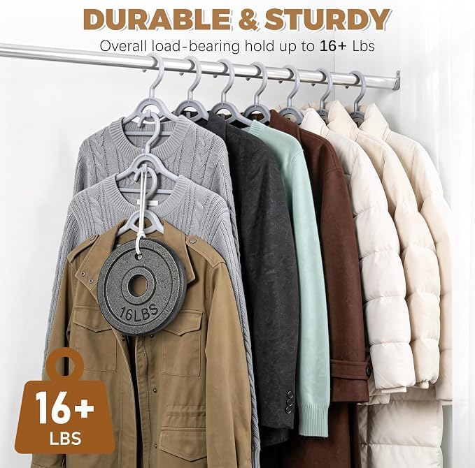 Heavy Duty Plastic Hangers 50 Pack, Stackable Space Saving, Grey - Image 3