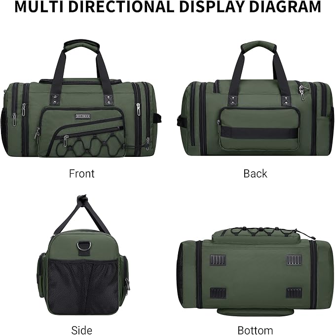 WITZMAN Mens Duffle Bag Expandable 50L Travel Gym with Shoe Compartment | Nylon, Large, With Dry-wet Pocket, Fits 16" Laptop, Carry-on Bag, For Sports Weekender Overnight, B695 Army Green - Image 9