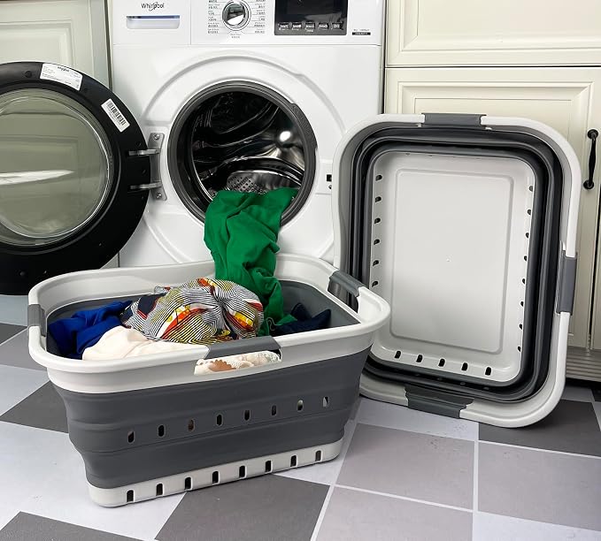 SAMMART 42L (11 gallon) Collapsible Plastic Laundry Basket - Foldable Pop Up Storage Container/Organizer - Portable Basket - Space Saving Hamper/Basket (2, Grey/Steel Grey) - Image 3