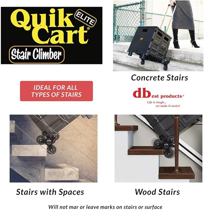 dbest Products Quik Cart Elite Stair Climber Rolling Crate - Black | Collapsible, with Wheels, 120 lbs Capacity, Heavy Duty, Telescoping Handle, Folding Utility Cart with Seat - Image 7