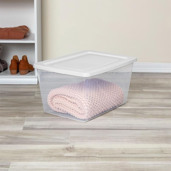 Sterilite Clear Storage Box Stackable Tote, 58 Quart, 16-Pack | Clear Plastic Container with Secure Snapping Lids for Home and Office Organization, White - Image 6