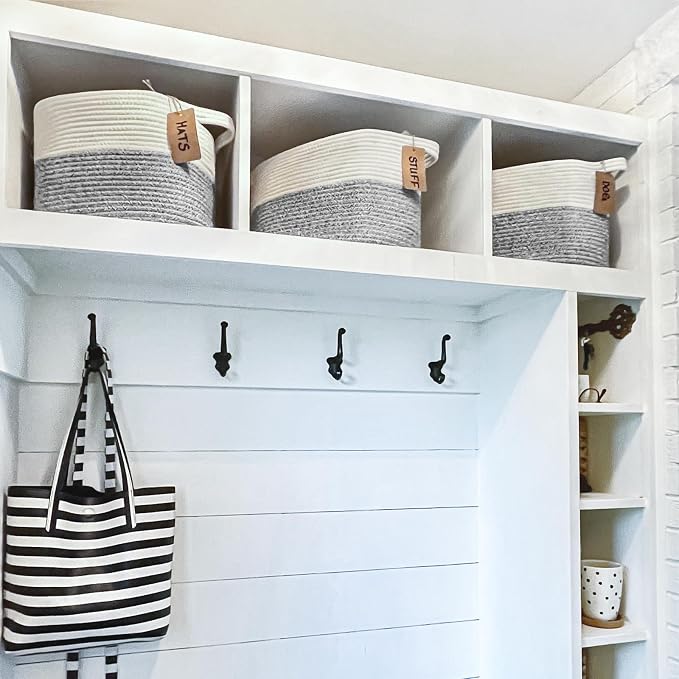 Goodpick Storage Baskets for Shelves, Woven Rope Basket for Storage, Baskets for Organizing, Nursery Cube Bins with Handles, Decorative Square Basket, 13 x 10 x 9 Inches, 3 Pack - Image 2