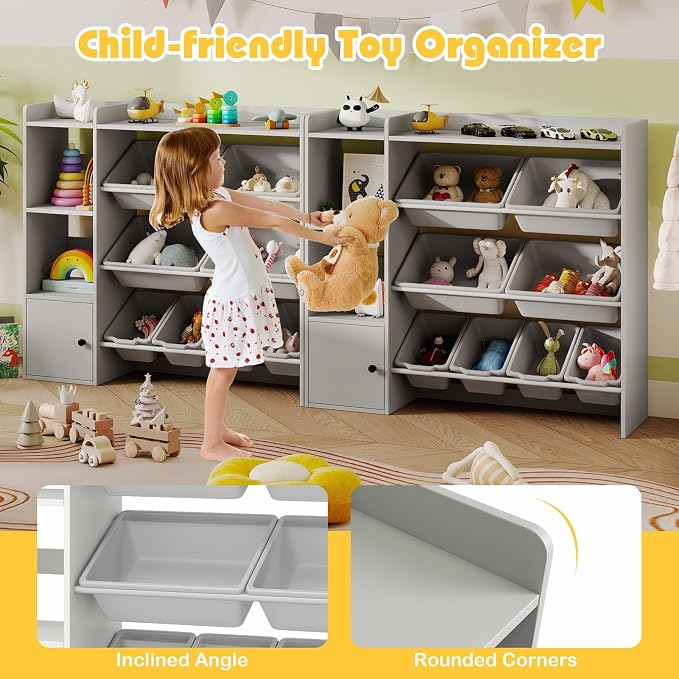 Costzon Kids Toy Storage Organizer w/ 8 Bins, Wooden Toddler Bookcase w/Open Shelves & Cabinet, Multifunctional Toy Storage Cabinet for Kids Room, Nursery & Playroom - Image 4