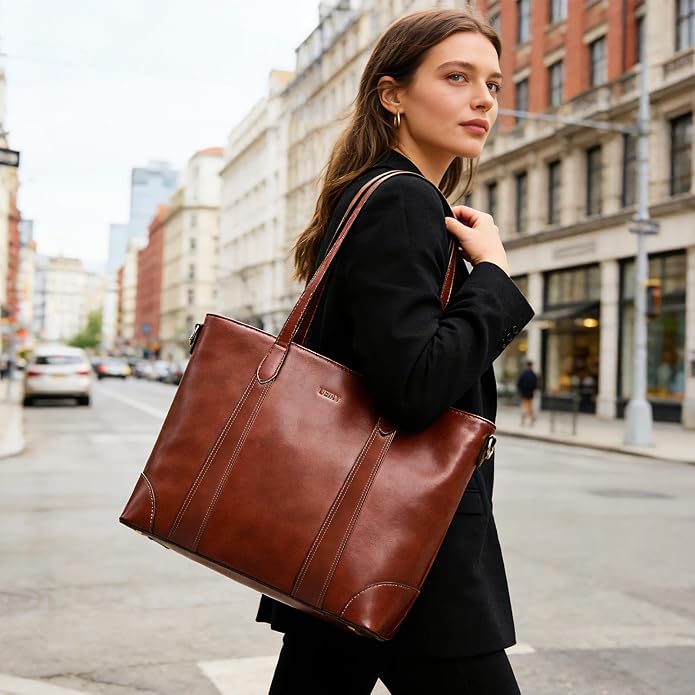 Genuine Leather Tote Bag for Women, Large Tote Purses with Zipper | Large capacity and multiple pockets, Quality leather with adjustable strap, Vintage design for work or travel - Image 2